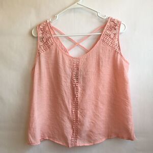 TOLULA PEACH TANK TOP WITH COTTON CROCHETED TRIM‎